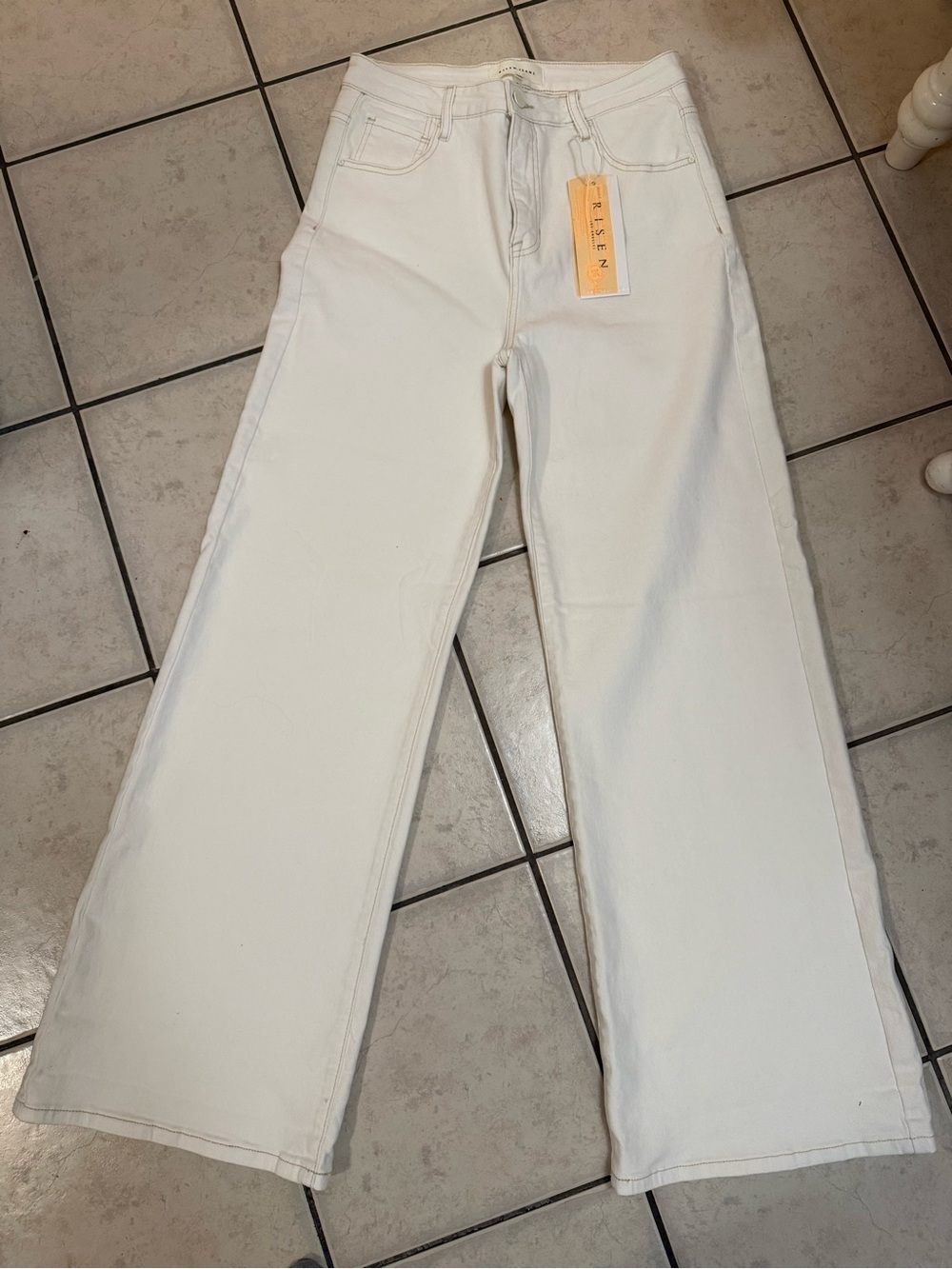 High-Rise White Wide-Leg Risen Jeans size 13/31
